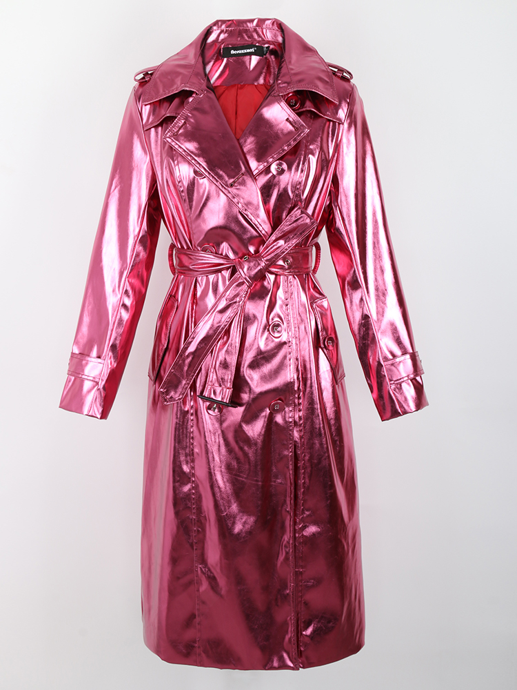 Trench Coat Formal - Nerazzurri Spring Autumn Long Shiny Reflective