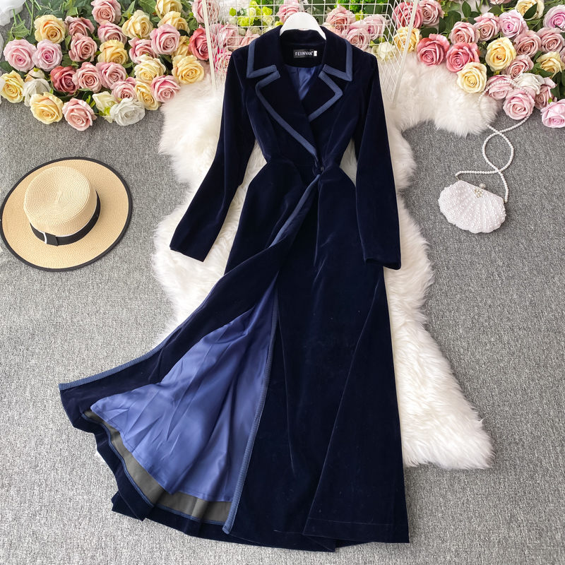 Trench Coat Formal - Women's Black Velvet Blazer Dress Long