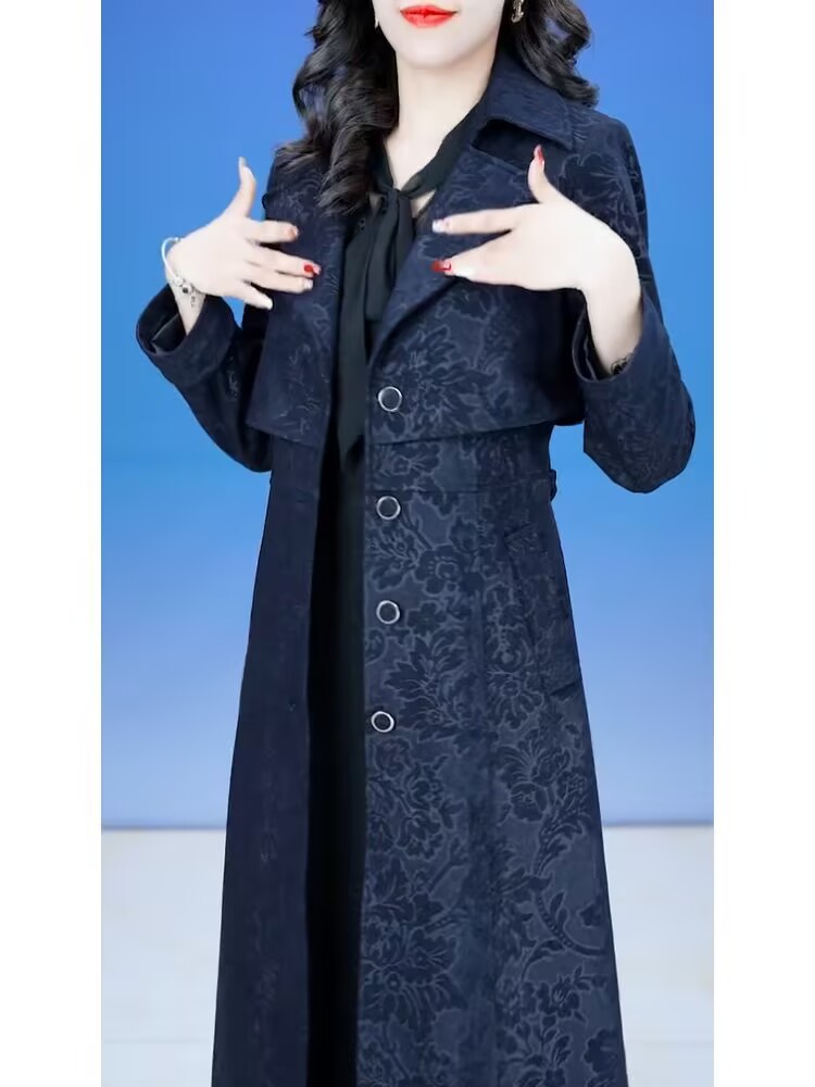 Trench Coat Formal - High Quality Jacquard Women's Windbreaker Large