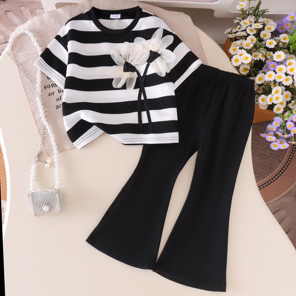 Monochrome Suit Set - New Arrival Children Monochrome Striped Tee