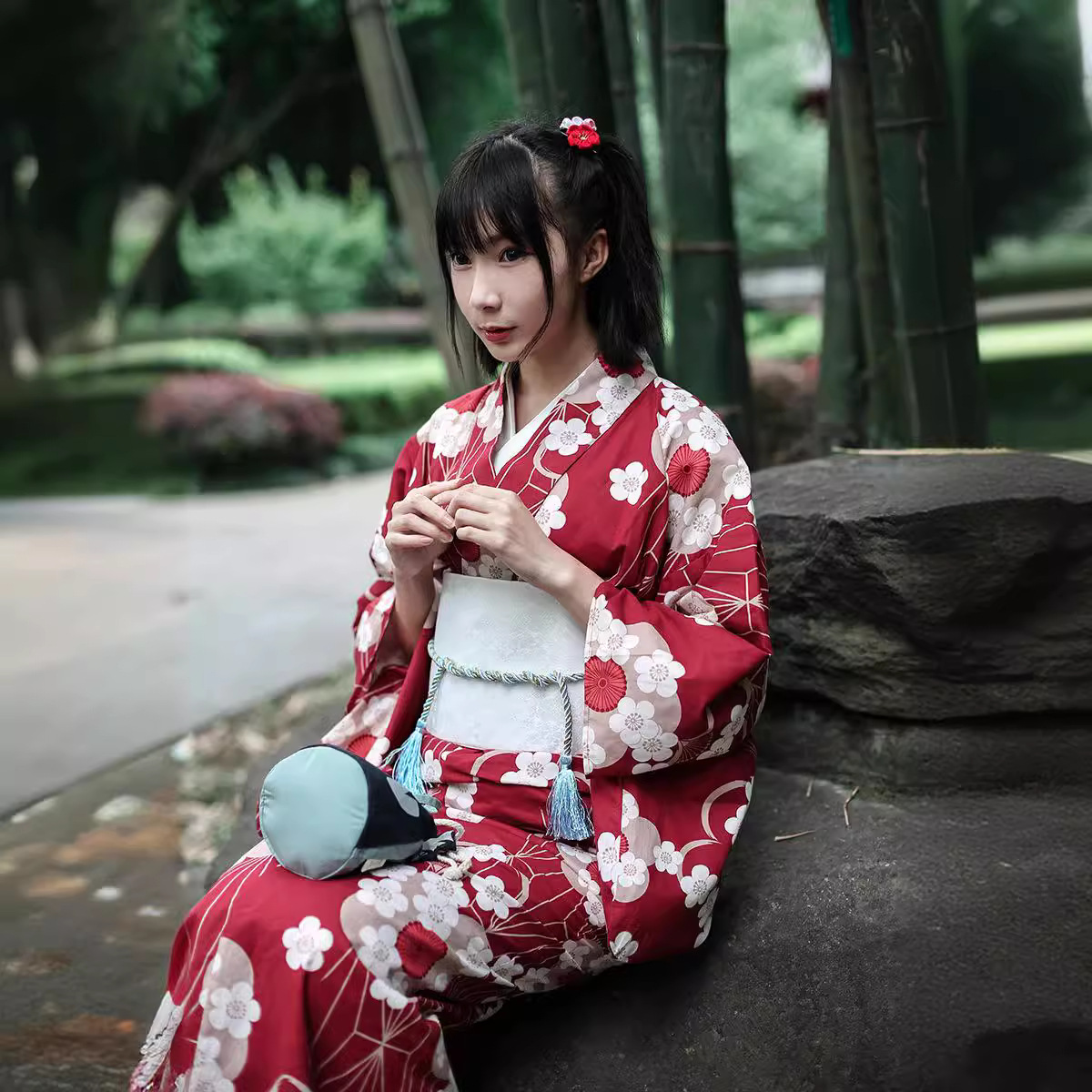 Women'S Red Formal Wear - Red Japanese Yukata Kimono Female Modified