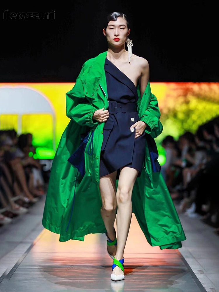 Trench Coat Formal - Lautaro Spring Extra Long Oversized Green
