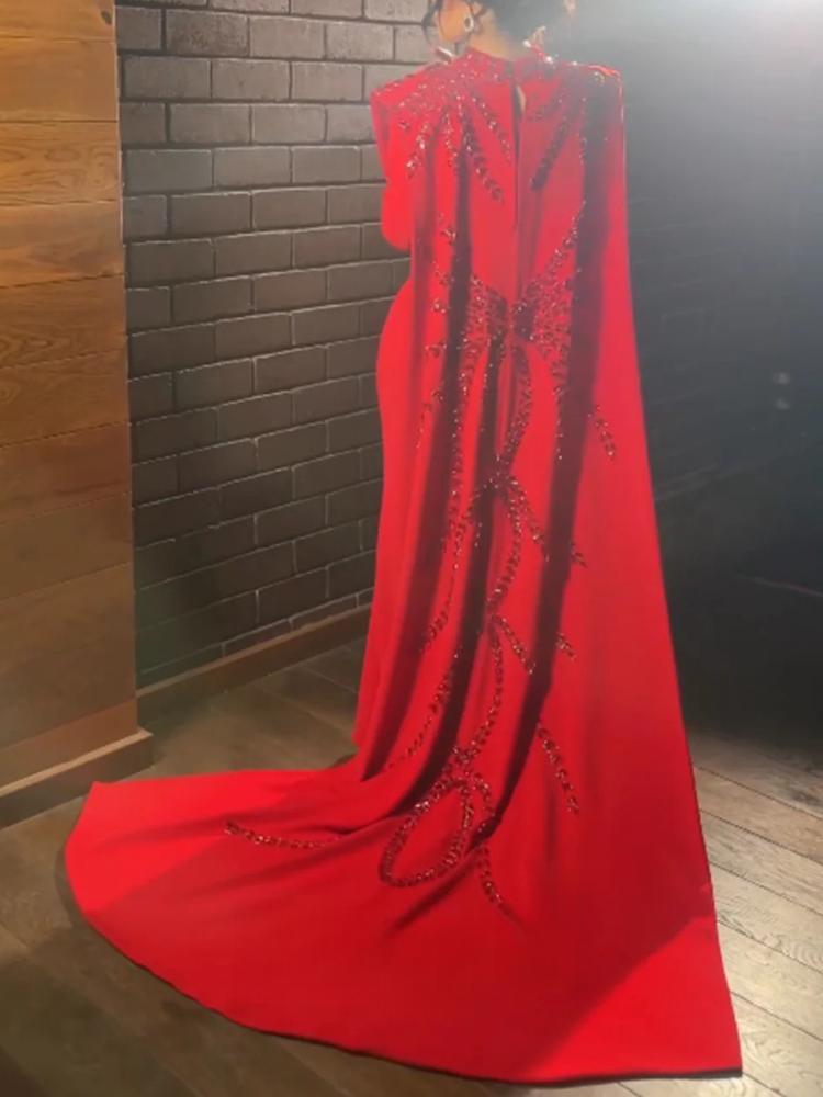 Women'S Red Formal Wear - Customized Saudi Arabic Muslim Red Long