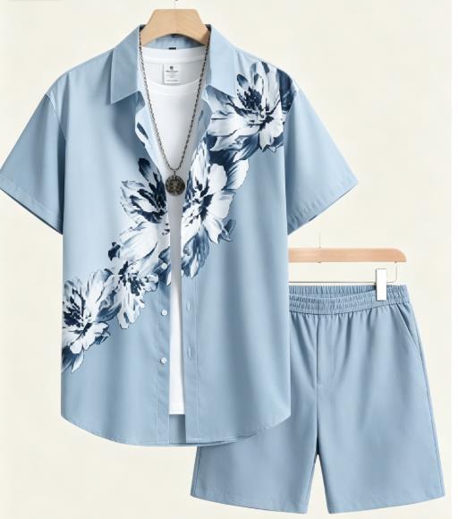 Monochrome Suit Set - Vintage Monochrome Flower Graphic Men Co‑ord