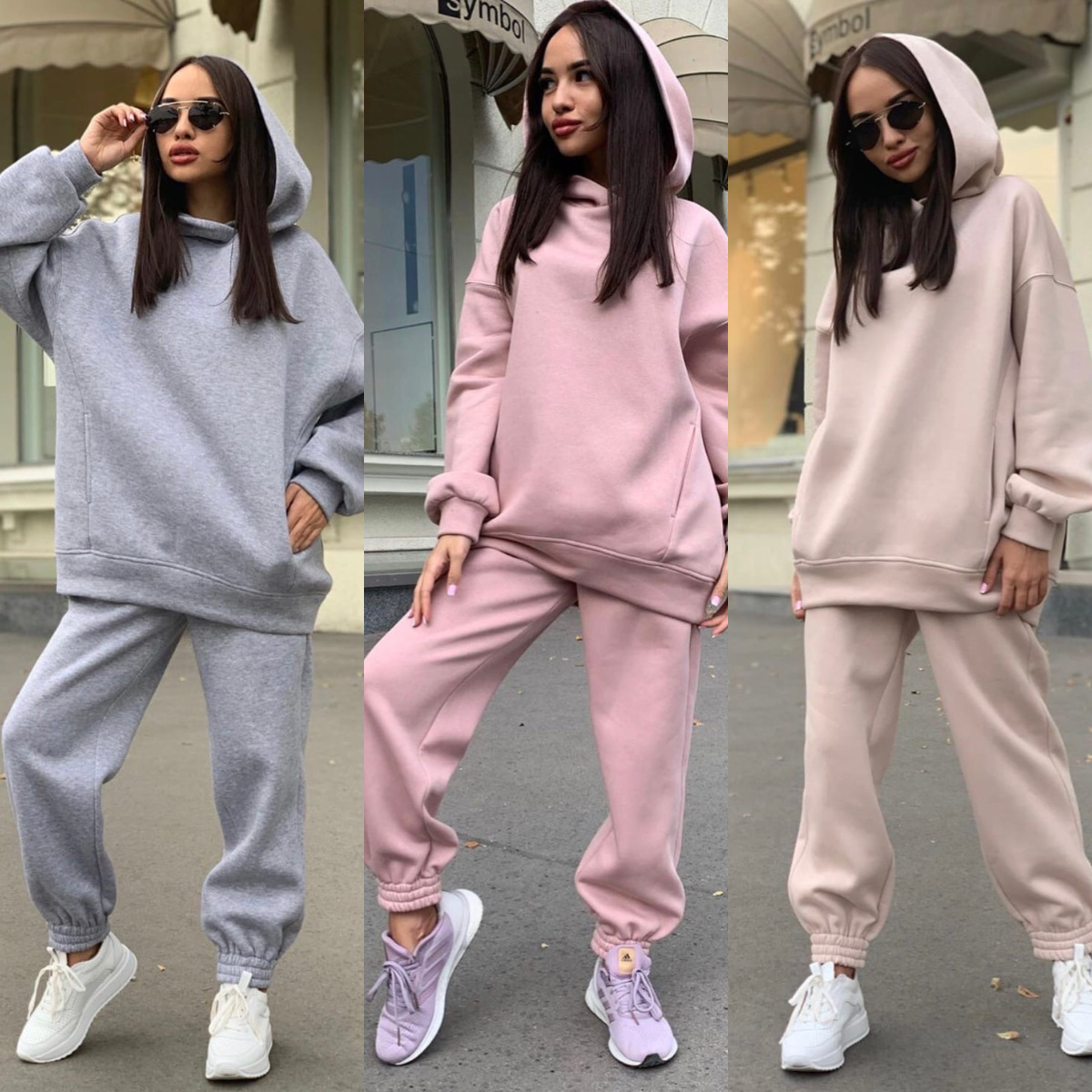 Monochrome Suit Set - Monochrome Hooded Hoodie Set Casual European