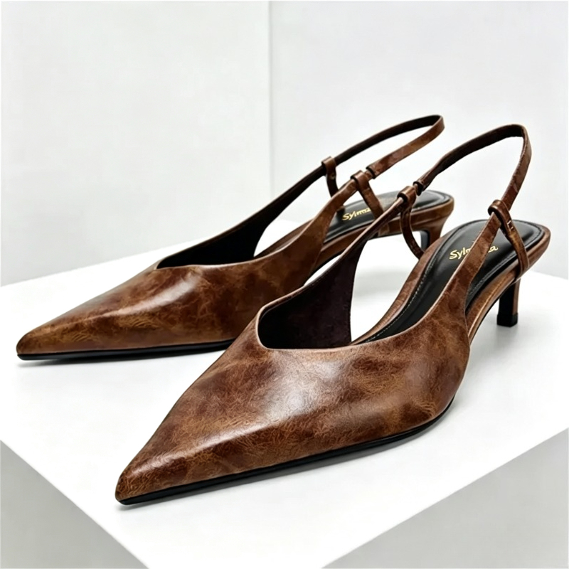 Slingback Heel Formal - Retro Brown Kitten Heel Designer Pumps