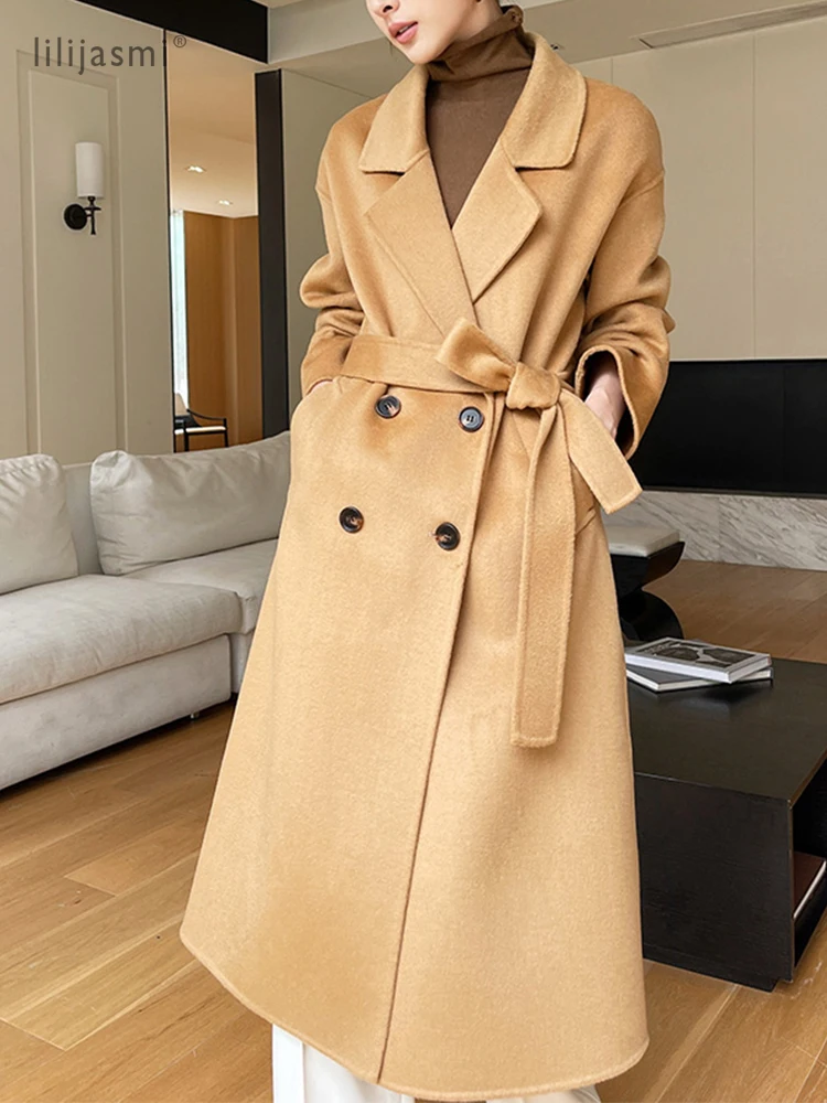Trench Coat Formal - Notch Lapel Wool Coat Drop-Shoulder Women