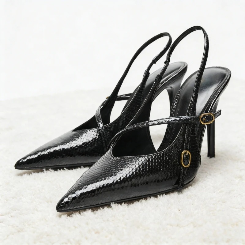Sexy Pointed Toe Textured Leat - Slingback Heel Formal 评论和价格