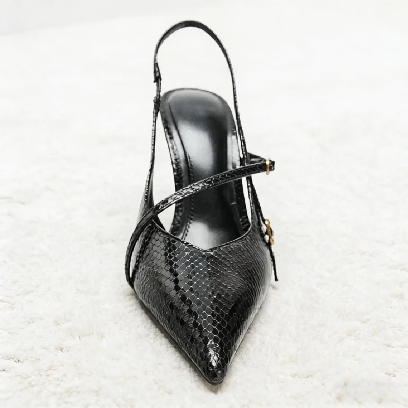 Sexy Pointed Toe Textured Leat - Slingback Heel Formal 评论和价格