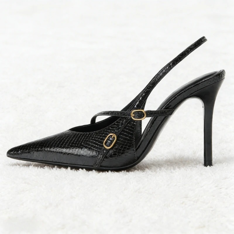 Sexy Pointed Toe Textured Leat - Slingback Heel Formal 评论和价格