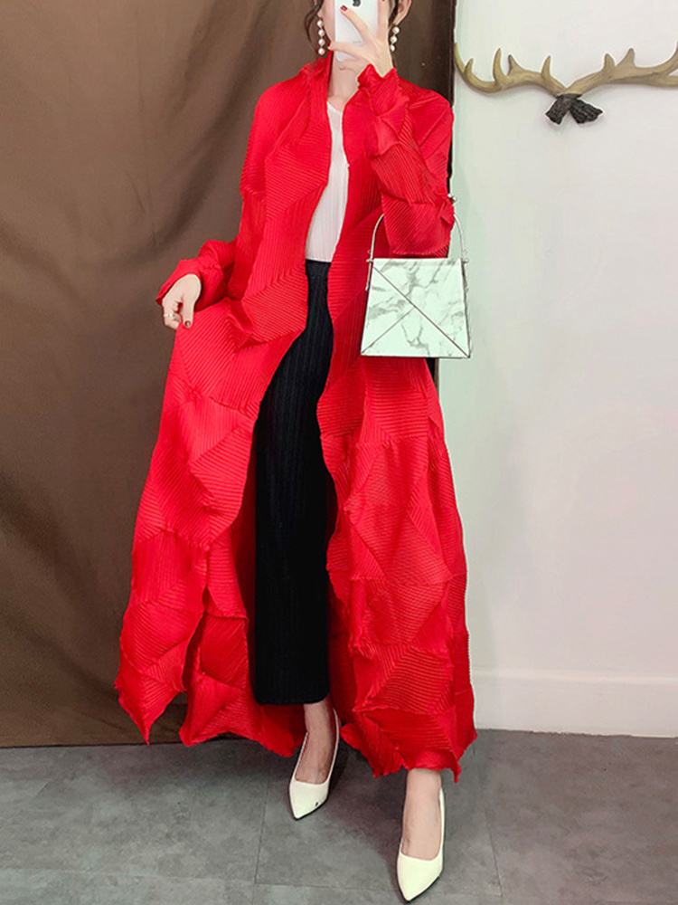 Miyake Pleated Long Trench Coa - Trench Coat Formal 评论和价格
