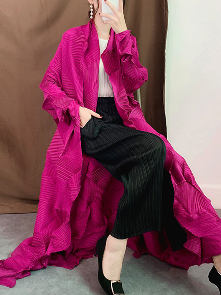 Miyake Pleated Long Trench Coa - Trench Coat Formal 评论和价格