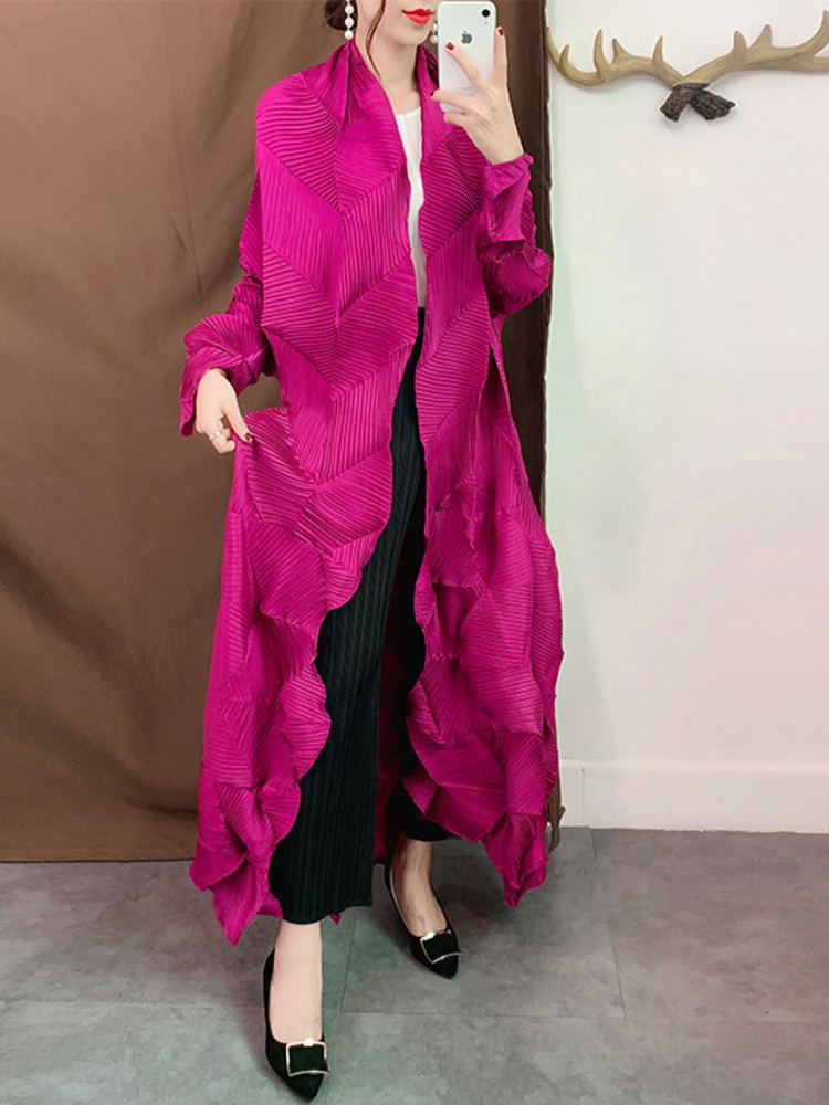 Miyake Pleated Long Trench Coa - Trench Coat Formal 评论和价格