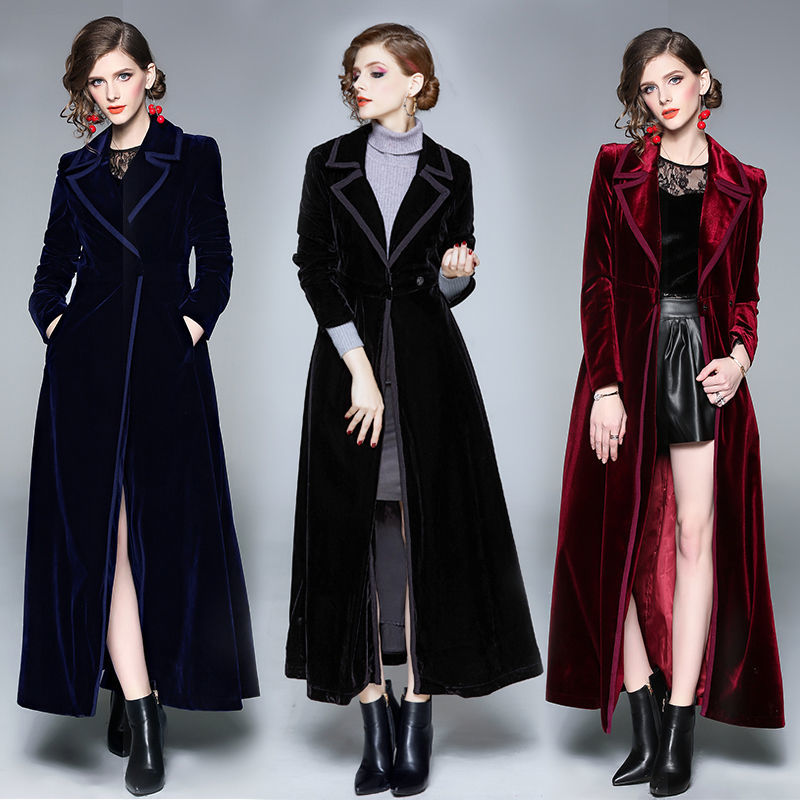 Golden Velvet Long Windbreaker - Trench Coat Formal 评论和价格