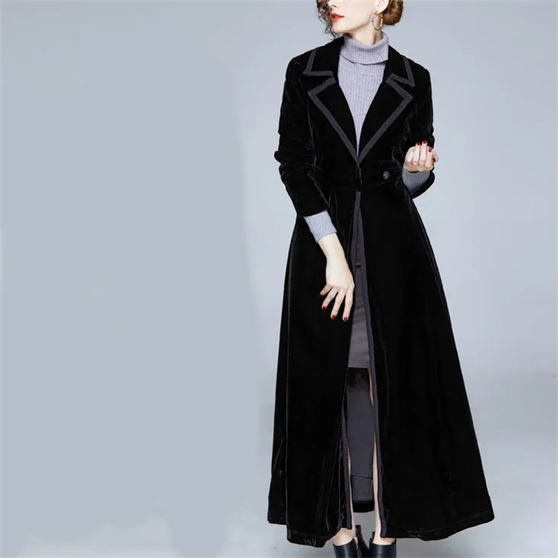 Golden Velvet Long Windbreaker - Trench Coat Formal 评论和价格