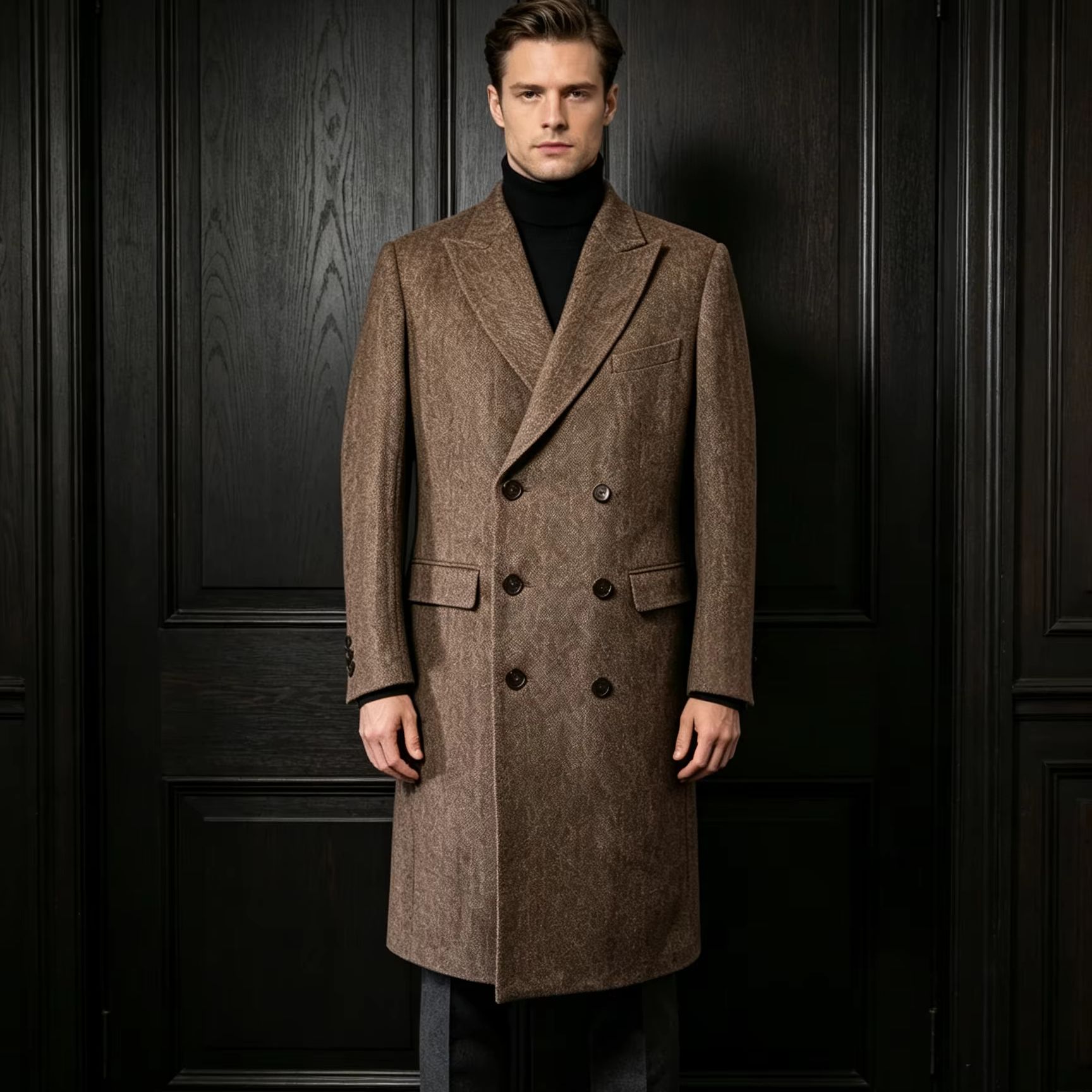 Men 100% Pure Wool Long Overco - Trench Coat Formal 评论和价格