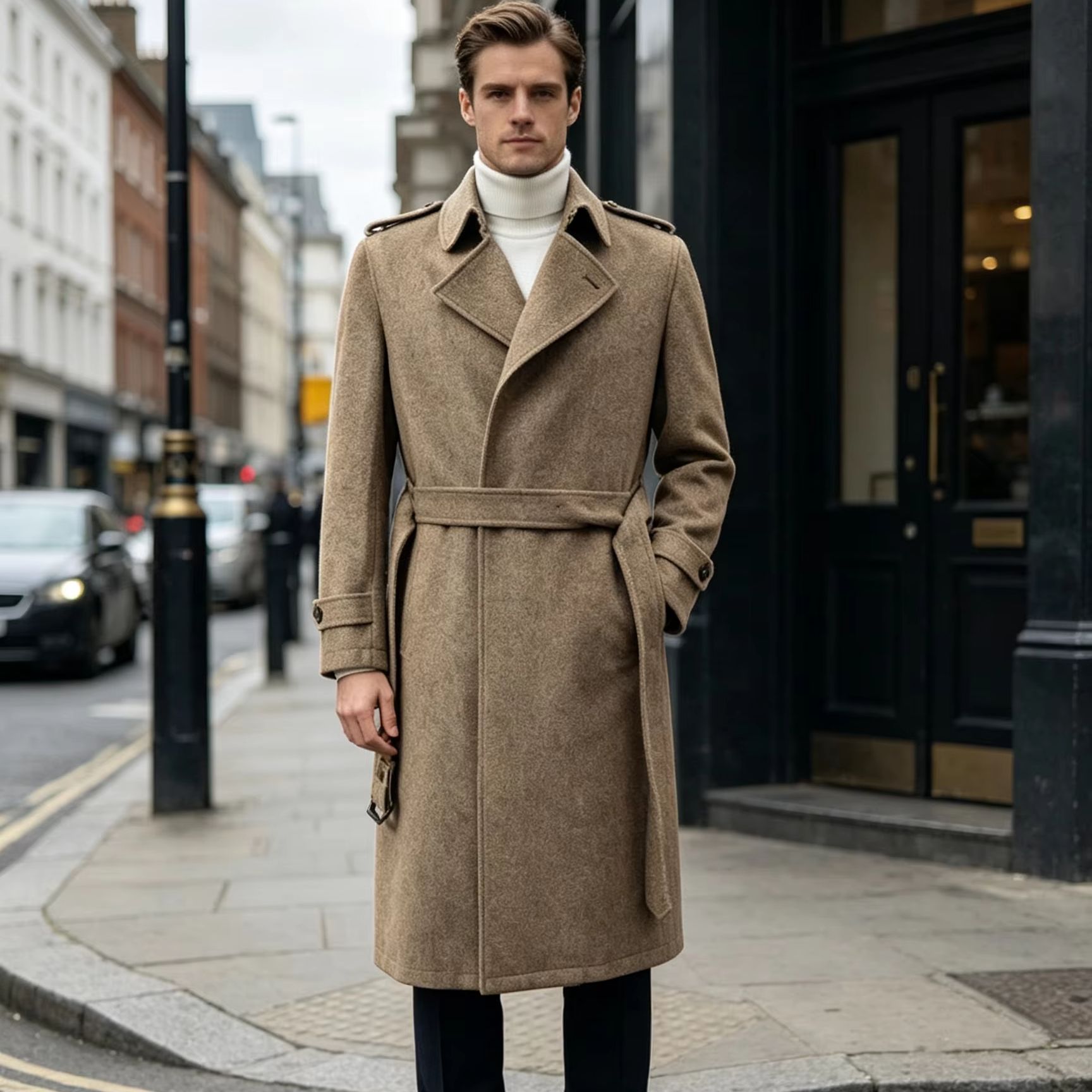 Men 100% Pure Wool Long Overco - Trench Coat Formal 评论和价格