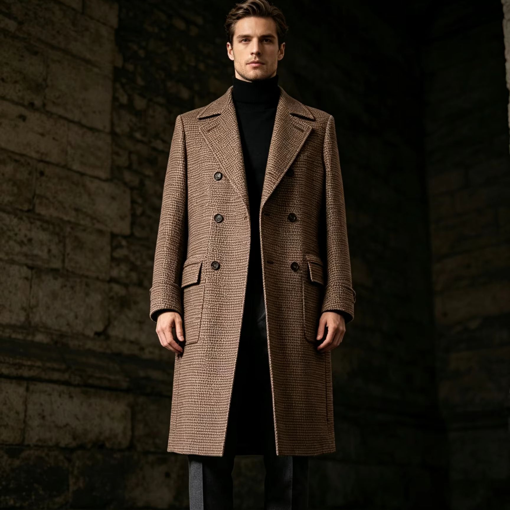 Men 100% Pure Wool Long Overco - Trench Coat Formal 评论和价格