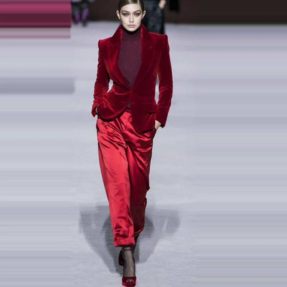Women Pant Suits Wine Red Velv - Women'S Red Formal Wear 评论和价格