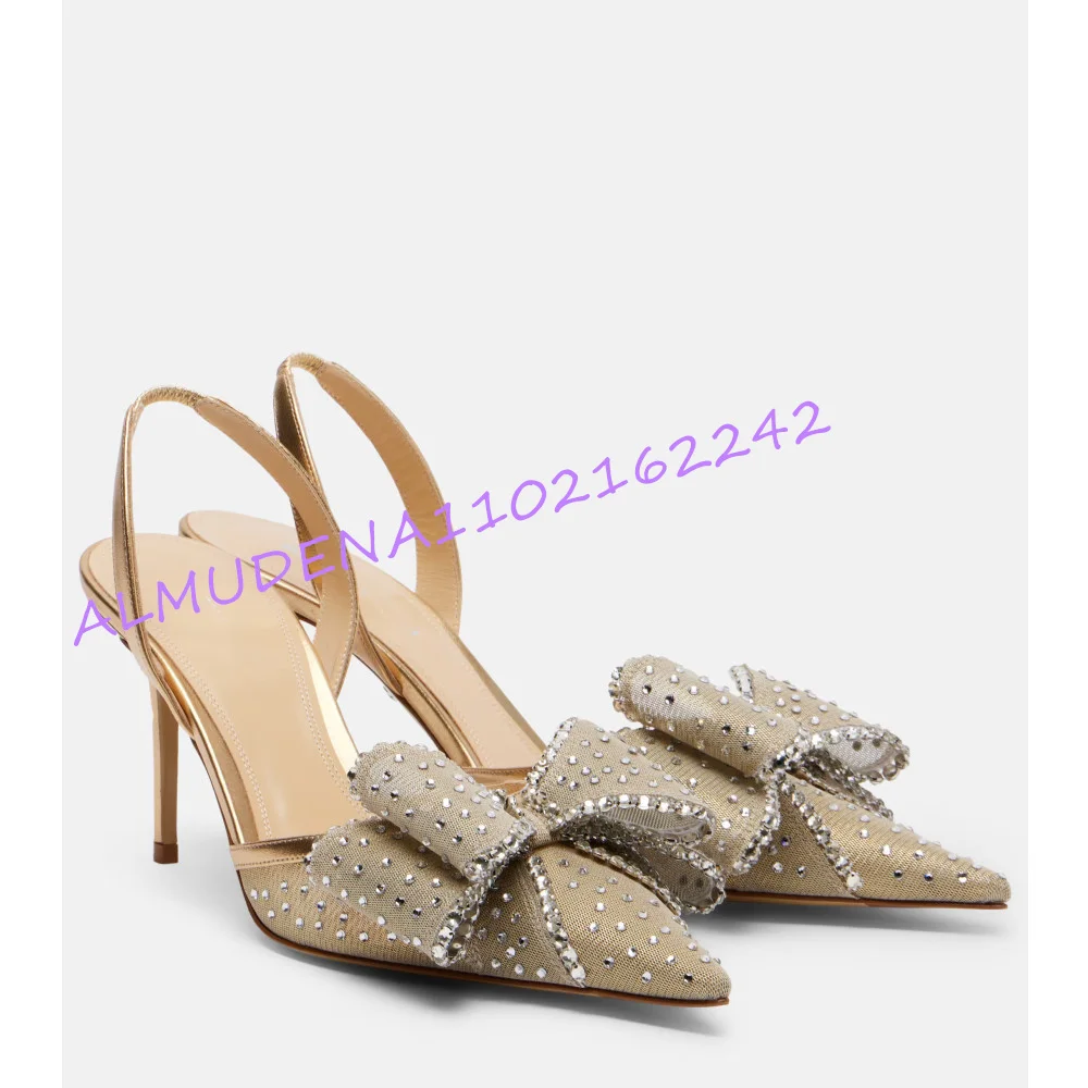 Women Champagne Mesh Rhineston - Slingback Heel Formal 评论和价格