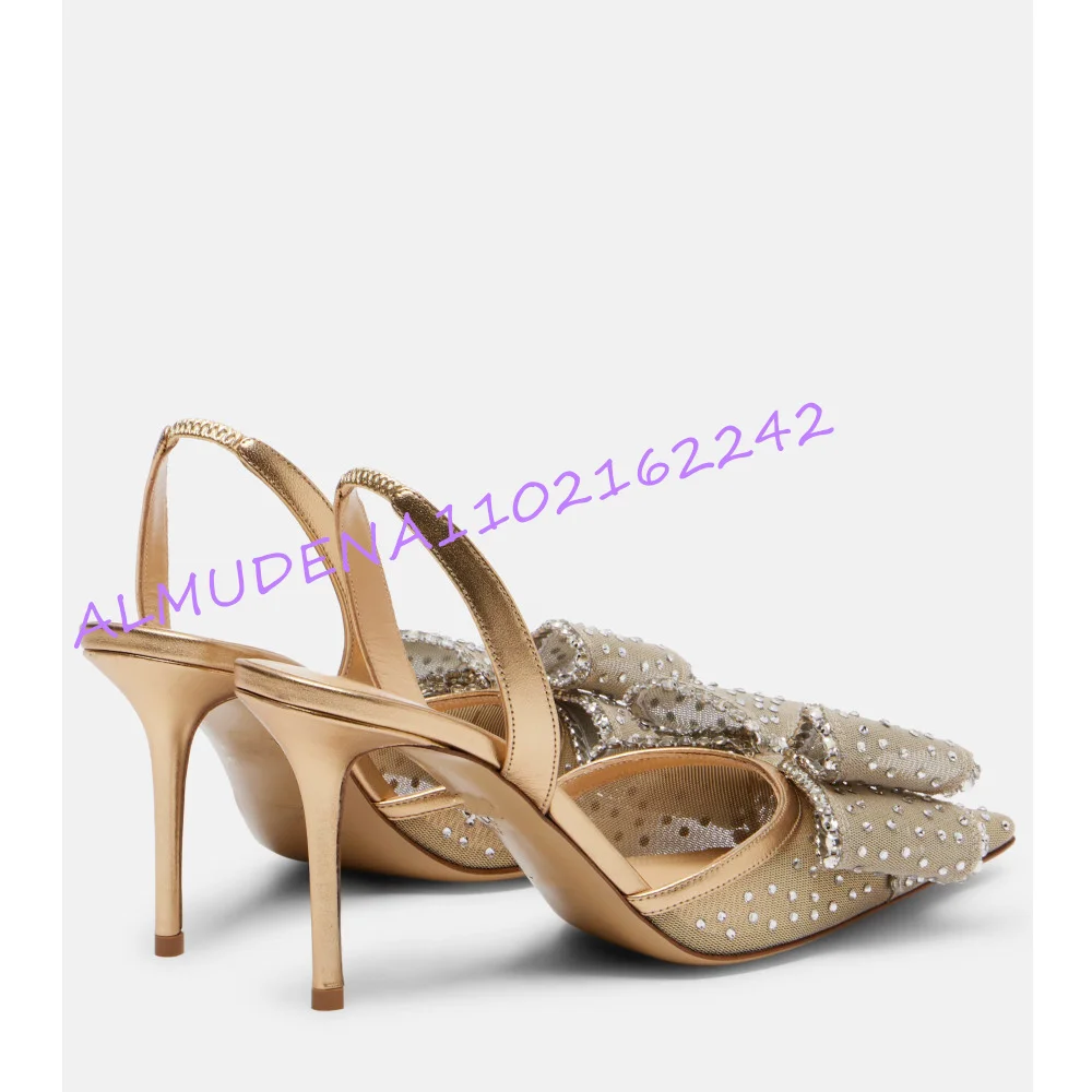 Women Champagne Mesh Rhineston - Slingback Heel Formal 评论和价格