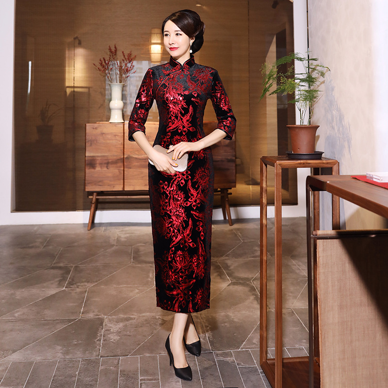Qipao Woman Autumn Winter Luxu - Women'S Red Formal Wear 评论和价格