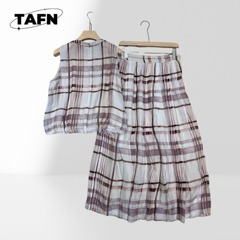 Elegant Women Checkered Two Pi - Pencil Skirt Midi 评论和价格