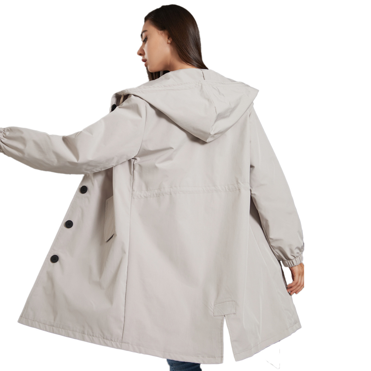 Hooded Women Windbreaker Long  - Trench Coat Formal 评论和价格