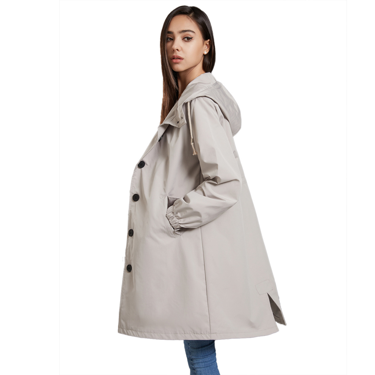 Hooded Women Windbreaker Long  - Trench Coat Formal 评论和价格