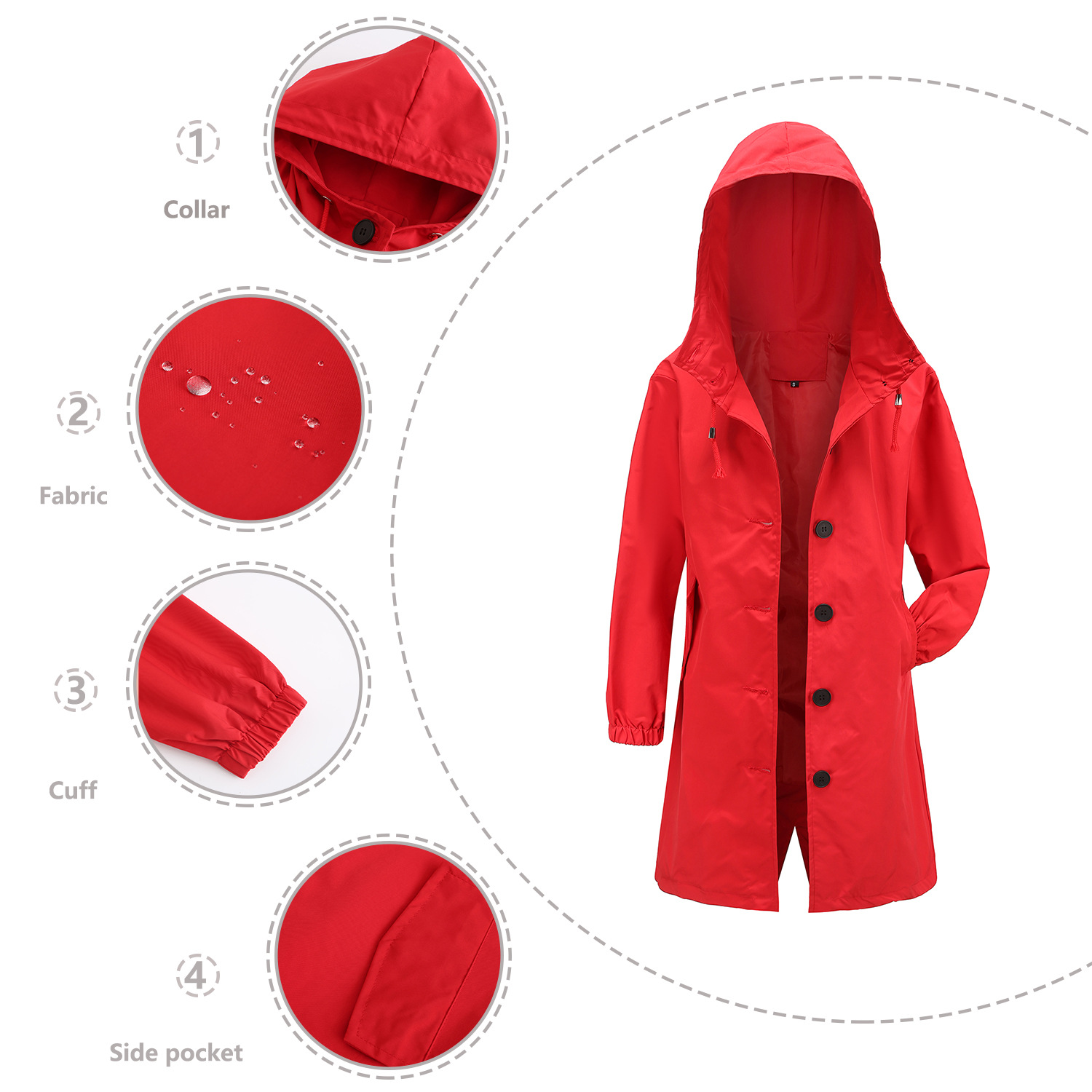 Hooded Women Windbreaker Long  - Trench Coat Formal 评论和价格