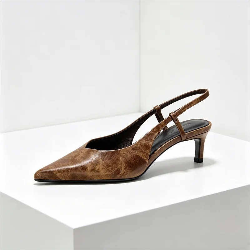 Retro Brown Kitten Heel Design - Slingback Heel Formal 评论和价格