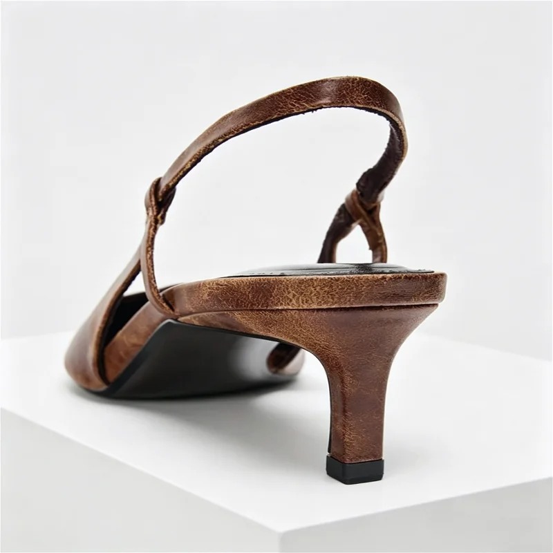 Retro Brown Kitten Heel Design - Slingback Heel Formal 评论和价格
