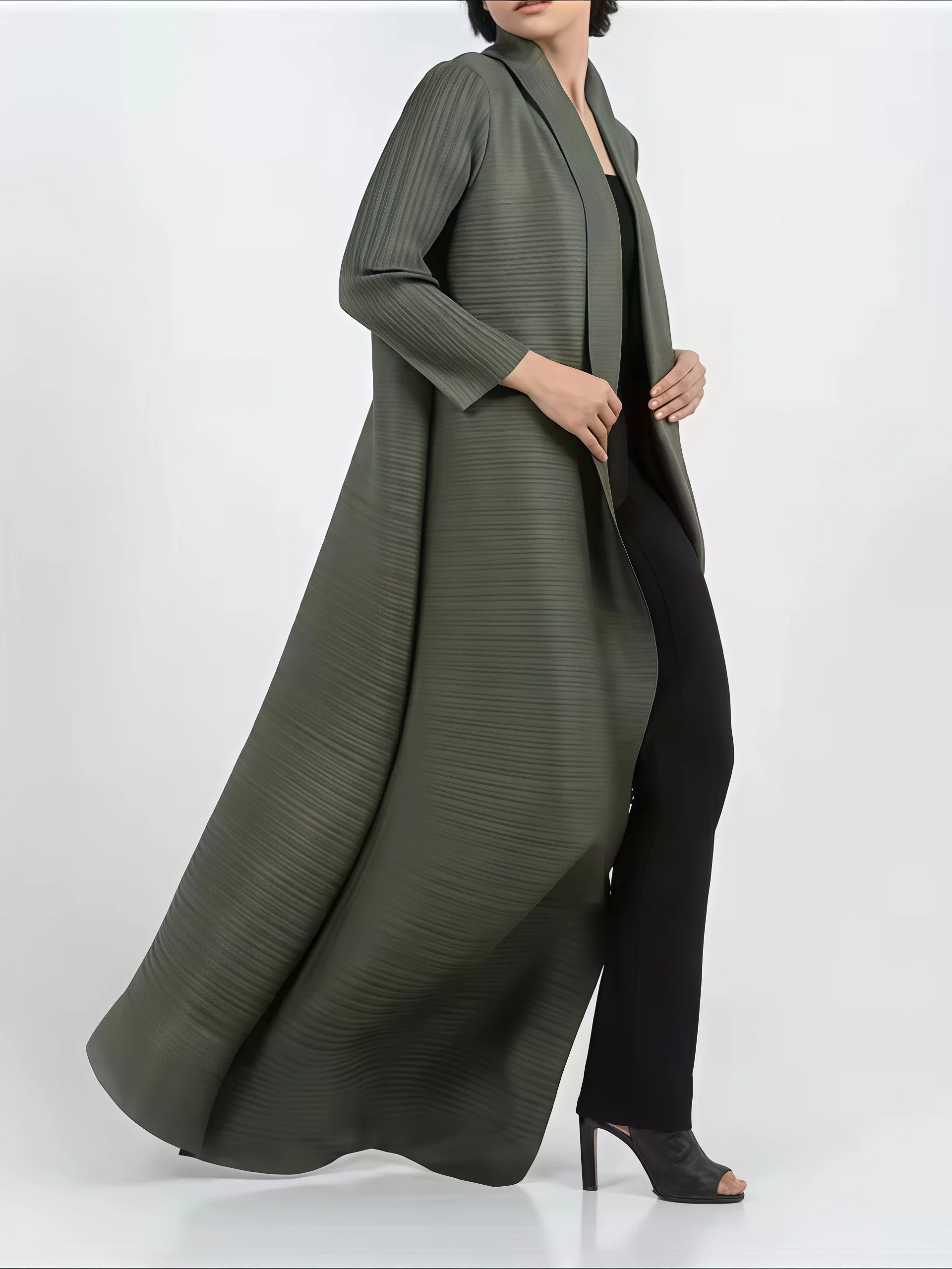 YUDX Miyake Pleated Print Fold - Trench Coat Formal 评论和价格